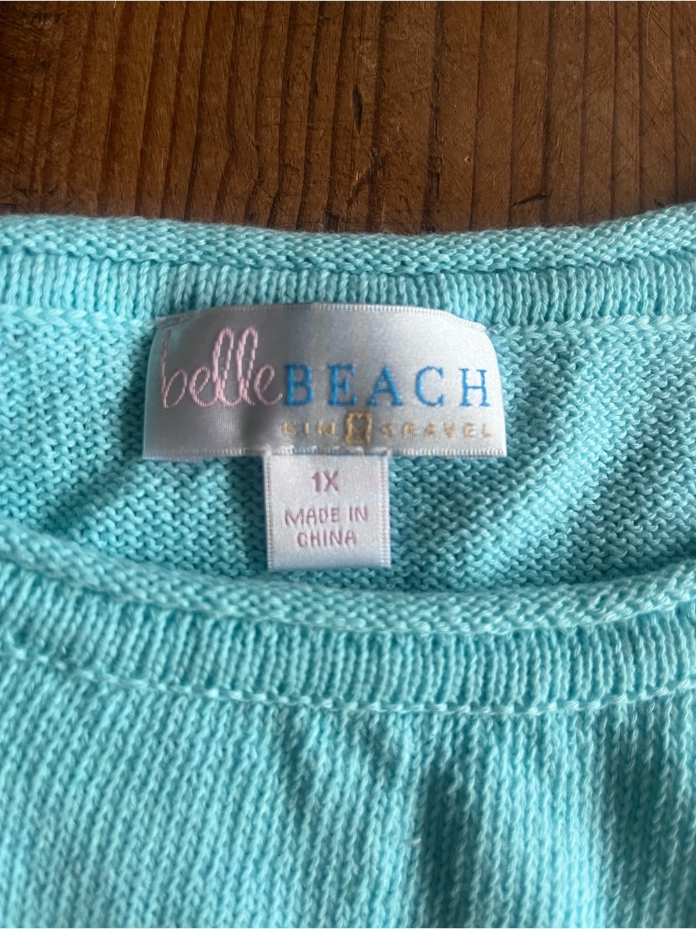 Belle by Kim Gravel Aqua 'BEACH' Scoop Neck Sweater - Picture 2 of 3